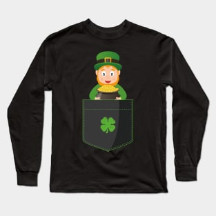 Pocket Leprechaun Funny St Patricks Day Long Sleeve T-Shirt